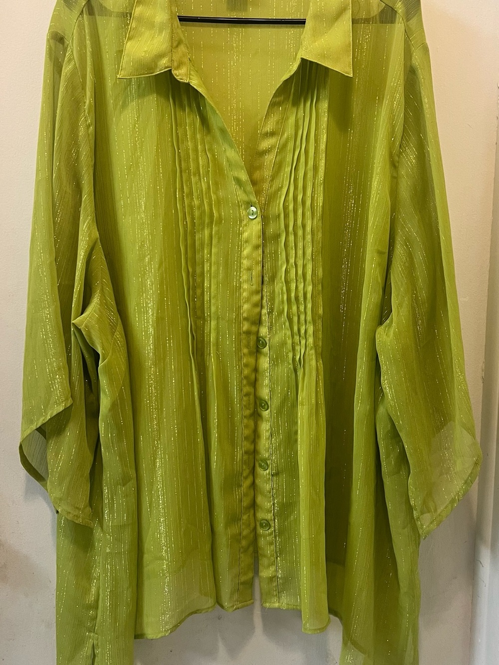 Maggie Barnes Lime Green Sheer Button-Front Blouse